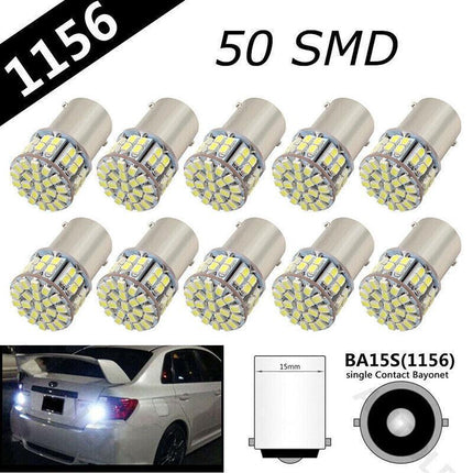 2x BA15S 50 SMD LED - BRIGHT WHITE 1156 Brake Reverse Light Bulb Globe Lamp 12V - Aimall