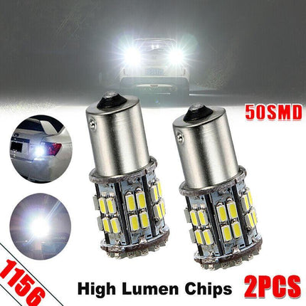 2x BA15S 50 SMD LED - BRIGHT WHITE 1156 Brake Reverse Light Bulb Globe Lamp 12V - Aimall