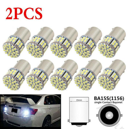 2x BA15S 50 SMD LED - BRIGHT WHITE 1156 Brake Reverse Light Bulb Globe Lamp 12V - Aimall