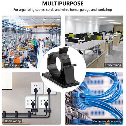 Adhesive Cord Management Cable Clips Black Wire Holder Organizer Clamp AU Stock - Aimall
