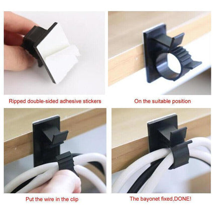 Adhesive Cord Management Cable Clips Black Wire Holder Organizer Clamp AU Stock - Aimall