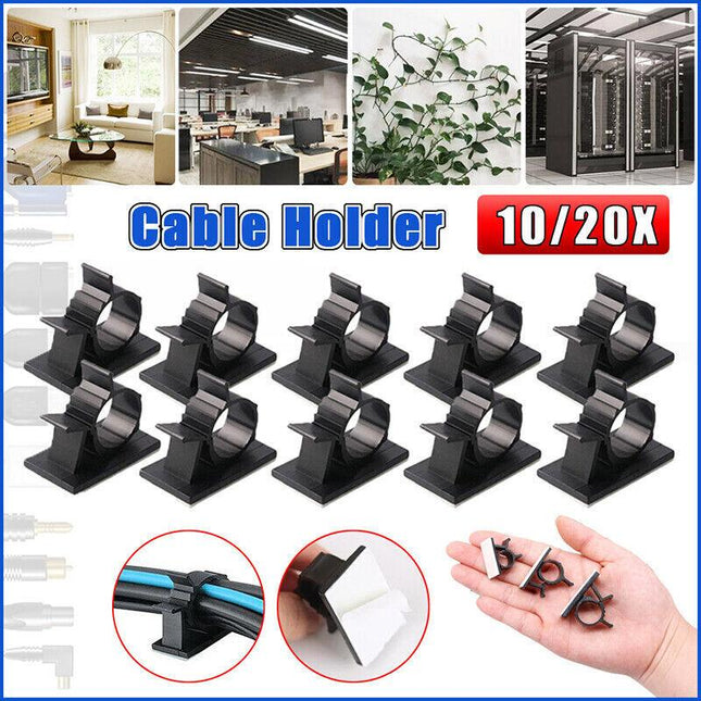Adhesive Cord Management Cable Clips Black Wire Holder Organizer Clamp AU Stock - Aimall
