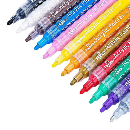 Flysea 12-80 Colours Acrylic Paint Pens Painting Stone Ceramic Glass Marker2-3mm - Aimall