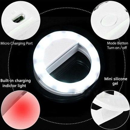 3 Modes Selfie LED Ring Fill Light Camera Rechargeable for iPhone Android Phone - Aimall