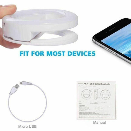 3 Modes Selfie LED Ring Fill Light Camera Rechargeable for iPhone Android Phone - Aimall