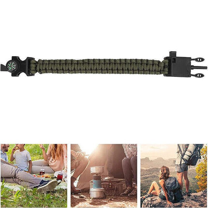 Flint Fire Starter 5in1 Survival Paracord Bracelet Whistle Compass Gear Tool Kit - Aimall