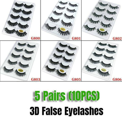 5 Pairs 3D Natural Thick False Fake Eyelashes Eye Lashes Mink Makeup Extension - Aimall