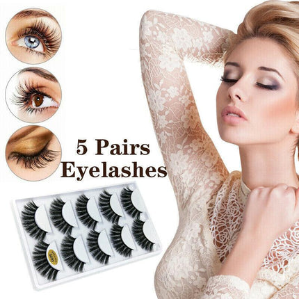 5 Pairs 3D Natural Thick False Fake Eyelashes Eye Lashes Mink Makeup Extension - Aimall