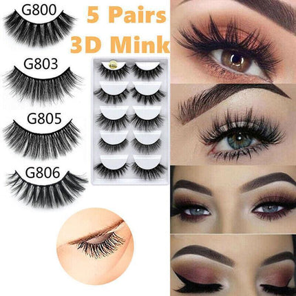 5 Pairs 3D Natural Thick False Fake Eyelashes Eye Lashes Mink Makeup Extension - Aimall