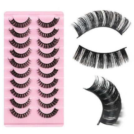 10Pairs Russian Style Strip Lashes D Curl Mink False Eyelashes Full Curled AU - Aimall