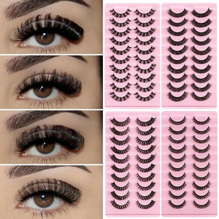 10Pairs Russian Style Strip Lashes D Curl Mink False Eyelashes Full Curled AU - Aimall