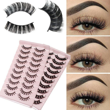 10Pairs Russian Style Strip Lashes D Curl Mink False Eyelashes Full Curled AU - Aimall