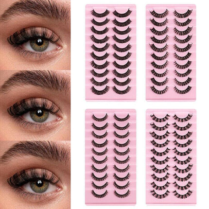 10Pairs Russian Style Strip Lashes D Curl Mink False Eyelashes Full Curled AU - Aimall