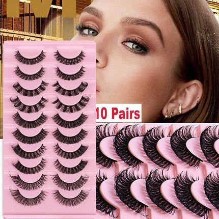 10Pairs Russian Style Strip Lashes D Curl Mink False Eyelashes Full Curled AU - Aimall