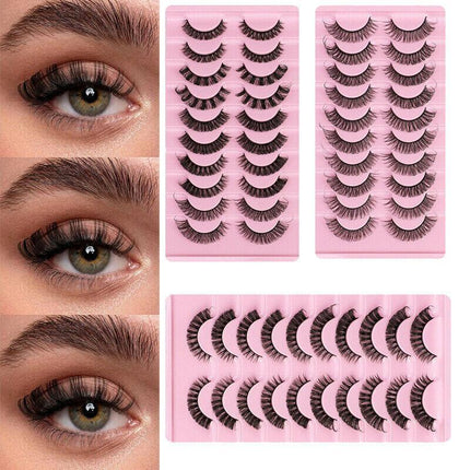 10Pairs Russian Style Strip Lashes D Curl Mink False Eyelashes Full Curled AU - Aimall