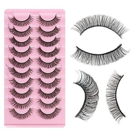 10Pairs Russian Style Strip Lashes D Curl Mink False Eyelashes Full Curled AU - Aimall