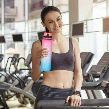 1L Water Bottle Motivational Drink Flask With Time Markings BPA Free Sport Gym - Aimall