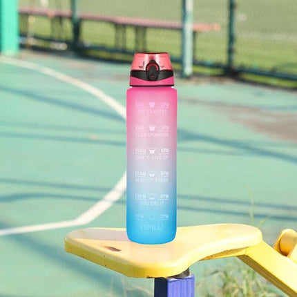 1L Water Bottle Motivational Drink Flask With Time Markings BPA Free Sport Gym - Aimall