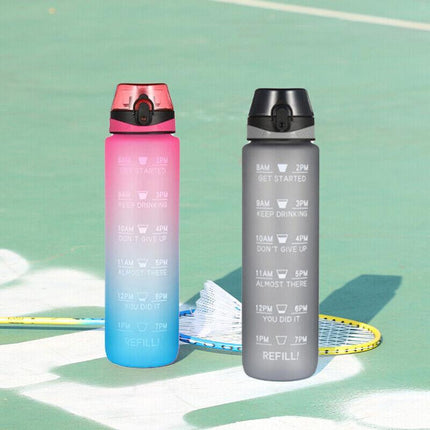 1L Water Bottle Motivational Drink Flask With Time Markings BPA Free Sport Gym - Aimall