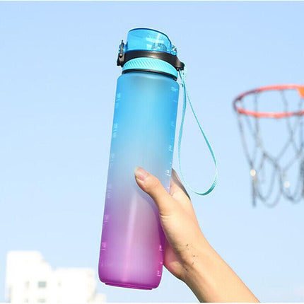 1L Water Bottle Motivational Drink Flask With Time Markings BPA Free Sport Gym - Aimall