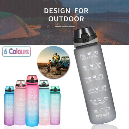 1L Water Bottle Motivational Drink Flask With Time Markings BPA Free Sport Gym - Aimall