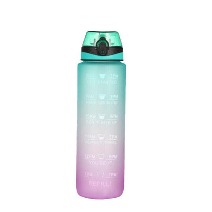 1L Water Bottle Motivational Drink Flask With Time Markings BPA Free Sport Gym - Aimall