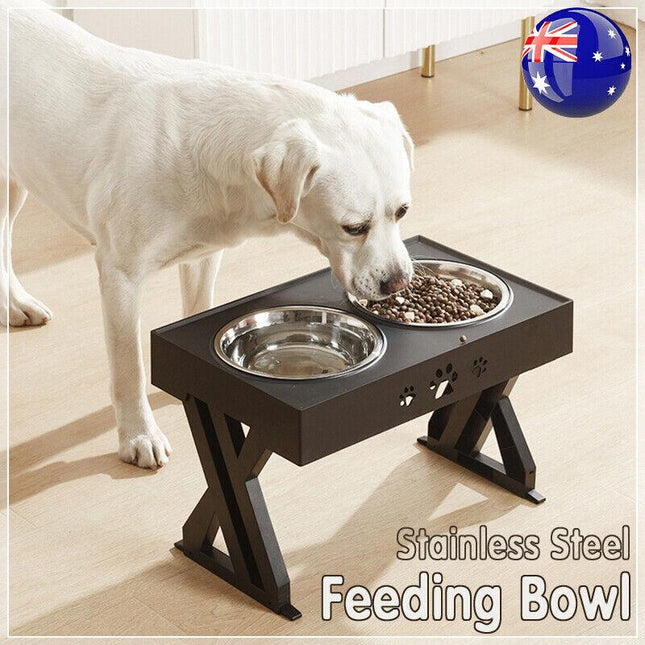 Elevated Pet Feeder Food Water Double Bowl Adjustable Height Raised Stand AU - Aimall