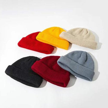 Men Women Mini Fisherman Beanie Hat Winter Soft Woolen Knitted Docker Skull Cap - Aimall