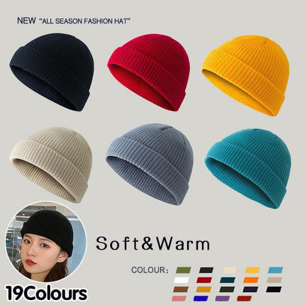 Men Women Mini Fisherman Beanie Hat Winter Soft Woolen Knitted Docker Skull Cap - Aimall