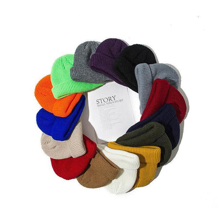 Men Women Mini Fisherman Beanie Hat Winter Soft Woolen Knitted Docker Skull Cap - Aimall