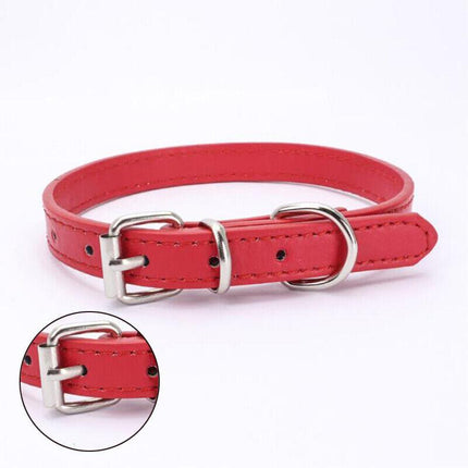 Dog Collar Pet Puppy Adjustable Neck Strap PU Leather pink blue red black purple - Aimall