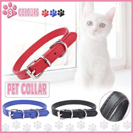 Dog Collar Pet Puppy Adjustable Neck Strap PU Leather pink blue red black purple - Aimall