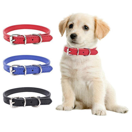 Dog Collar Pet Puppy Adjustable Neck Strap PU Leather pink blue red black purple - Aimall