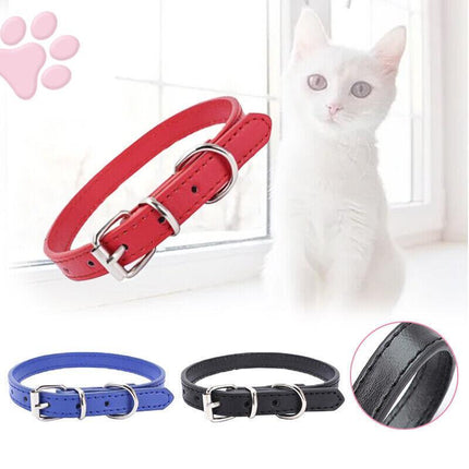 Dog Collar Pet Puppy Adjustable Neck Strap PU Leather pink blue red black purple - Aimall