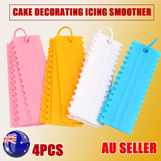 4Pcs Cake Decorating Icing Smoother Edge Frosting Scraper Comb Pastry Spatulas - Aimall