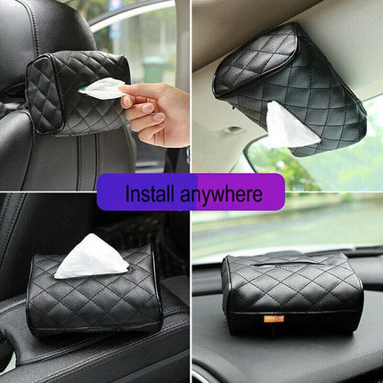 PU Check Tissue Box Cover Home Table Car Storage Organiser Napkin Case Holder - Aimall