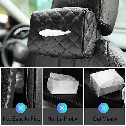 PU Check Tissue Box Cover Home Table Car Storage Organiser Napkin Case Holder - Aimall