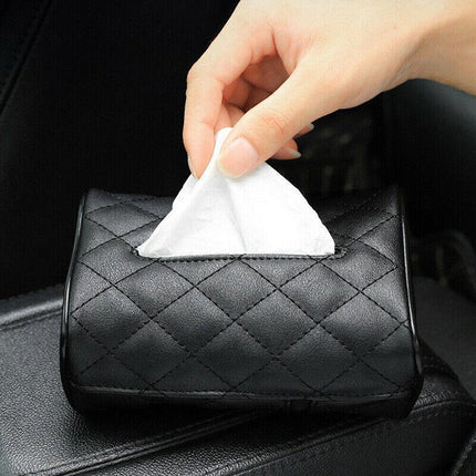 PU Check Tissue Box Cover Home Table Car Storage Organiser Napkin Case Holder - Aimall