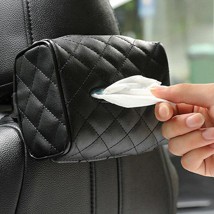 PU Check Tissue Box Cover Home Table Car Storage Organiser Napkin Case Holder - Aimall