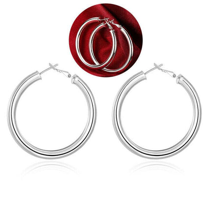 NEW 925 Sterling Silver Filled Women's Elegant Round Hoop Earrings Stunning Gift - Aimall