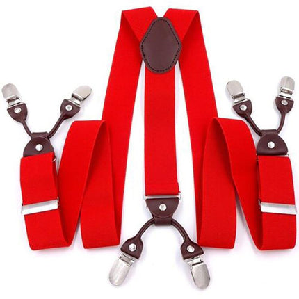 Men's 35mm Wide Suspenders 6 Clips Adjustable Elastic Leather Braces Trousers - Aimall