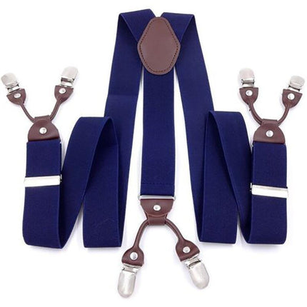 Men's 35mm Wide Suspenders 6 Clips Adjustable Elastic Leather Braces Trousers - Aimall