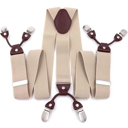 Men's 35mm Wide Suspenders 6 Clips Adjustable Elastic Leather Braces Trousers - Aimall