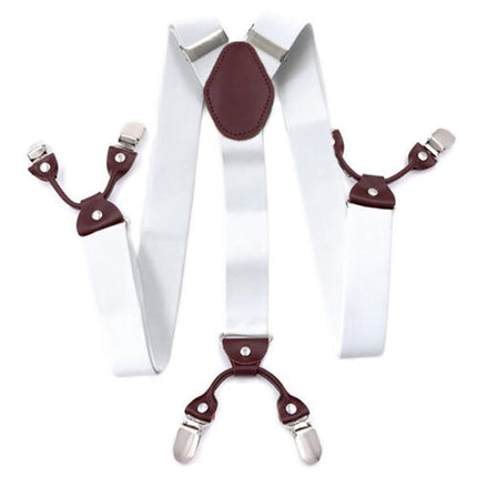 Men's 35mm Wide Suspenders 6 Clips Adjustable Elastic Leather Braces Trousers - Aimall