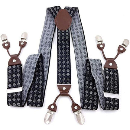 Men's 35mm Wide Suspenders 6 Clips Adjustable Elastic Leather Braces Trousers - Aimall