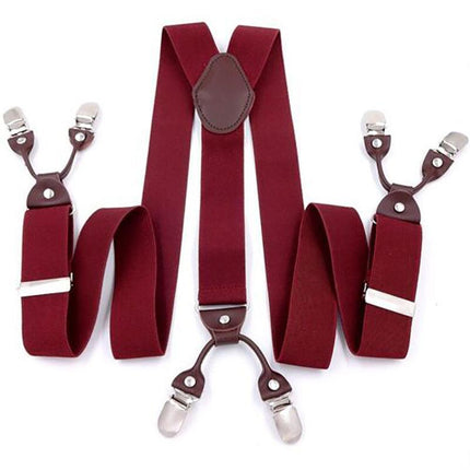 Men's 35mm Wide Suspenders 6 Clips Adjustable Elastic Leather Braces Trousers - Aimall
