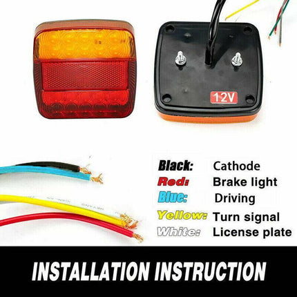 2X Square 26 LED Trailer Tail Lights Stop Brake Reverse Indicator Taillight Lamp - Aimall