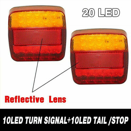 2X Square 26 LED Trailer Tail Lights Stop Brake Reverse Indicator Taillight Lamp - Aimall