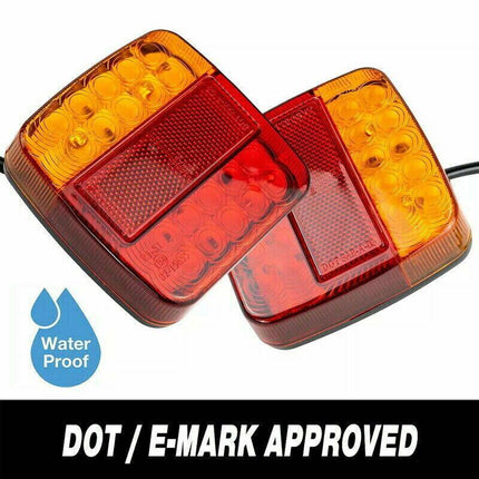 2X Square 26 LED Trailer Tail Lights Stop Brake Reverse Indicator Taillight Lamp - Aimall