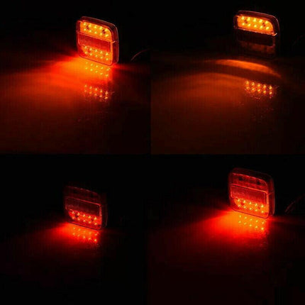 2X Square 26 LED Trailer Tail Lights Stop Brake Reverse Indicator Taillight Lamp - Aimall